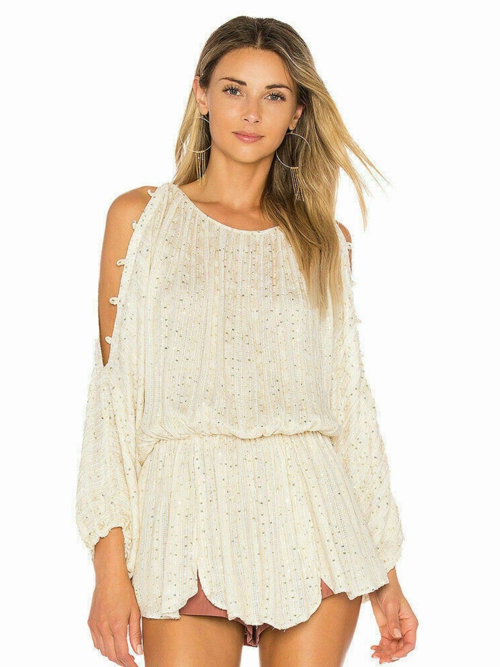 Free People Ivory Little Shine Sequin Knit Tunic